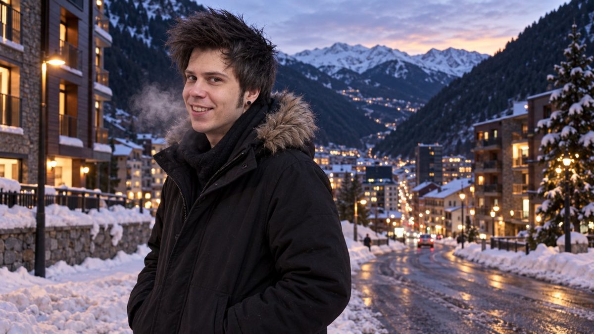 El Rubius en una calle nevada de Andorra